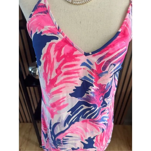lily pulitzer sleeveless dress pink and blue size xxs silk summer dress - Image 2