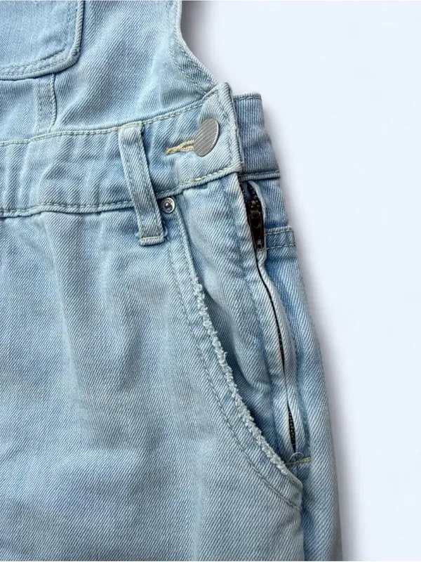 Free People Light Blue Denim Overalls Straight Leg Classic Retro Size 27 - Image 3