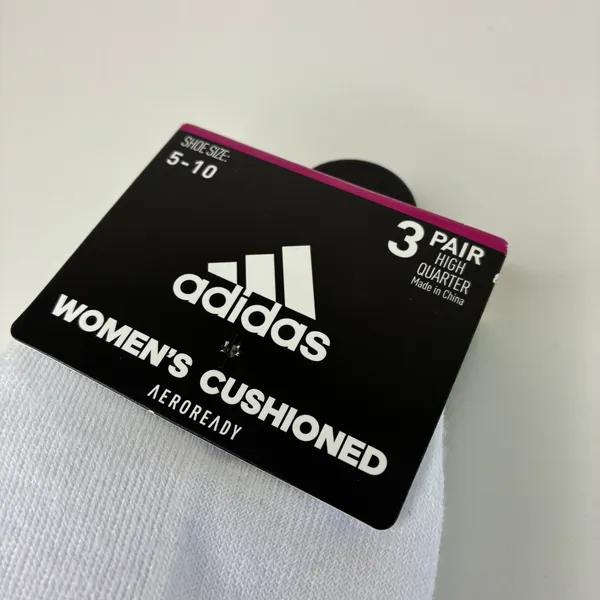 Adidas 3 Pair Women's Cushioned AeroReady White High Quarter White Socks Sz 5-10 - Image 2