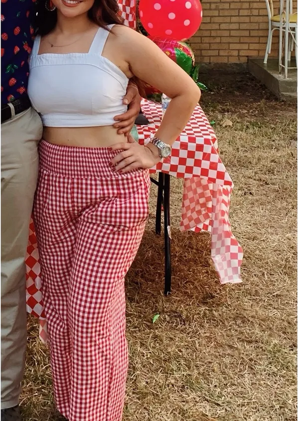 red gingham print pants Size M - Image 2