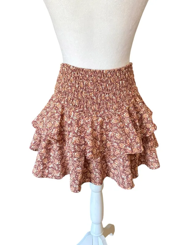 Altard State Ruffle Hem Smocked Mini Skirt Ditsy Floral Womens Size Medium - Image 2