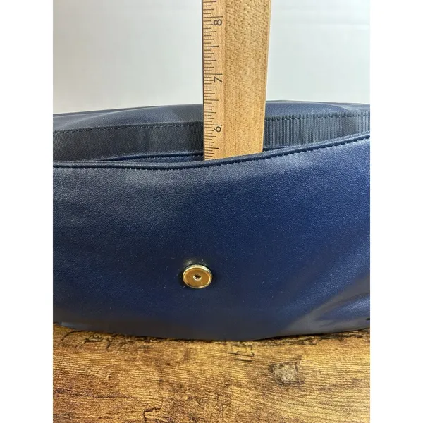 Vintage Navy Blue Shoulder Bag Clutch Purse Korea Snap Closure Retro Handbag Mod - Image 13