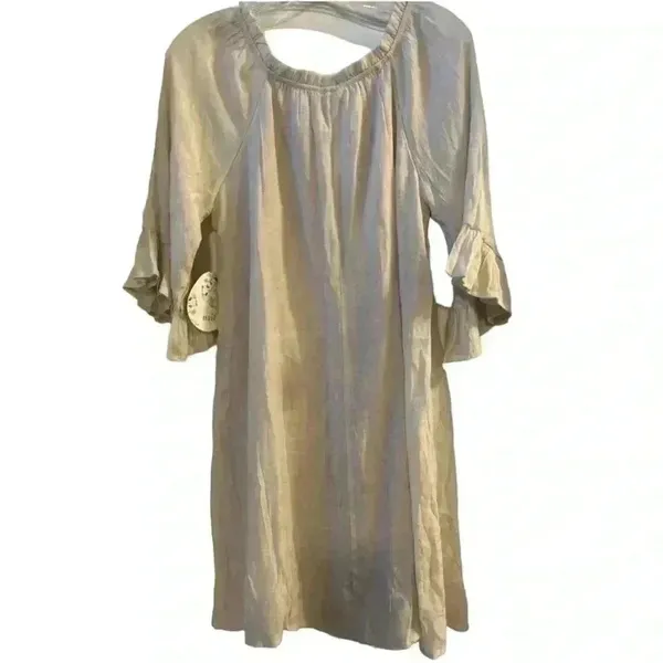 Naif‎ Crinkle 3/4 Sleeve Ruffle cottagecore boho Shift Dress- Beige/off-white M - Image 2