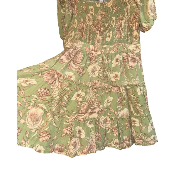 Agua Bendita Target Smocked Floral Puff Tie Sleeve Mini Dress LG‎ Tiered Cottage - Image 3