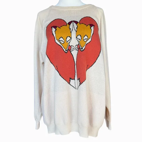 Urban Outfitters Cooperative Oversized Fox Love Cream Sweater Sz S‎ - Image 2