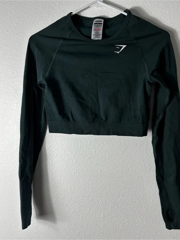 Gymshark Vital Seamless Crop Top Woodland Green Marl M - Image 2