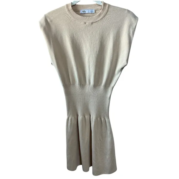 Zara Structured Sleeveless Knit Mini Dress in Cream Size Medium Quiet Luxury - Image 3