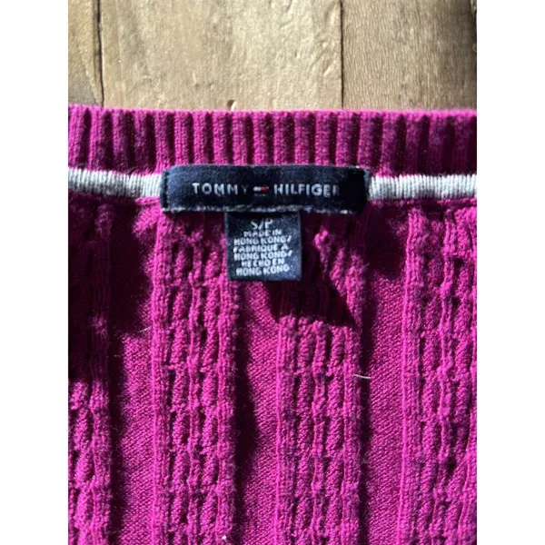 Tommy Hilfiger Purple Fitted V Neck Cable Knit Sweater Women’s Size Small - Image 5