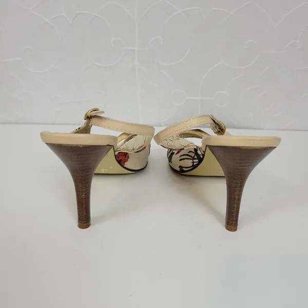 Massimo Baldi Womens Sandals Size 6.5 Cream Floral Open Toe Slingback Heels - Image 9