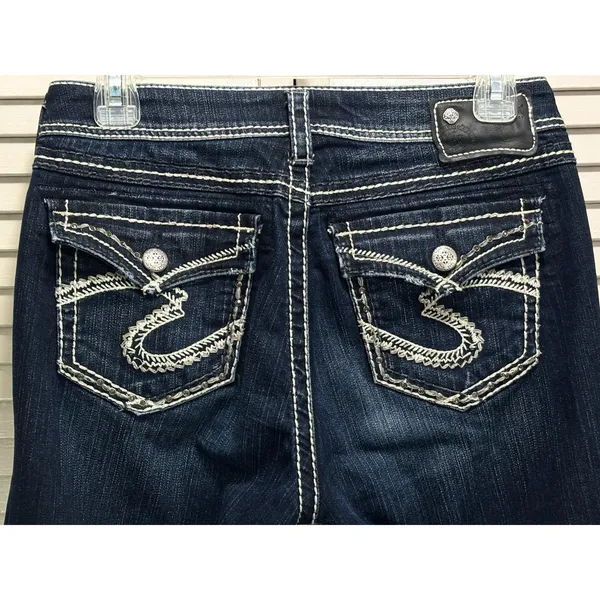Silver Jeans NATSUKI Flap Bootcut Dark Wash‎ Low Rise EmbroideryGems Size 29x31 - Image 6
