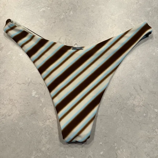 Princess Polly Edita brown and light blue diagonal striped cheeky bikini bottoms in a US 4 - Image 2