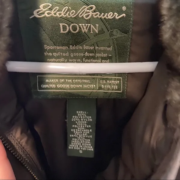 Eddie Bauer Down Puffer Vest Goose Down Full Zip Brown Fur Lined Small - Image 4