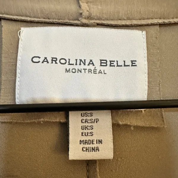 Carolina Belle Montreal‎ | Taupe Tan Open Front Long Cardigan Jacket, Size S - Image 3