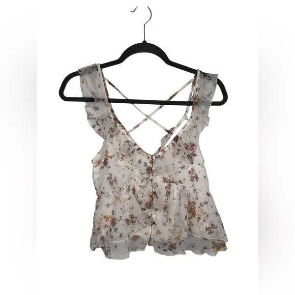 Abercrombie Fitch Floral Peplum Top‎ Womens Small Ruffle Strappy Babydoll Y2K - Image 4