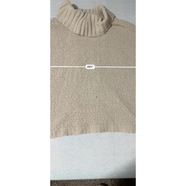 Seven7 Women XL Beige Cable Knit Turtleneck Balloon Sleeve Oversized Sweater - Image 7