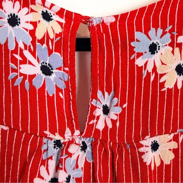 Madewell red stripe/ floral v-neck blouse size Large - Image 6