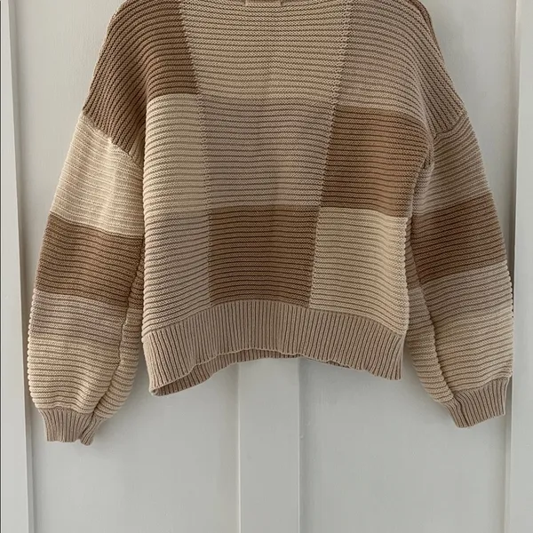 PEPPERMAYO Tulum Nights Neutral Patchwork Knit Checkered Jumper Sweater Size S - Image 8