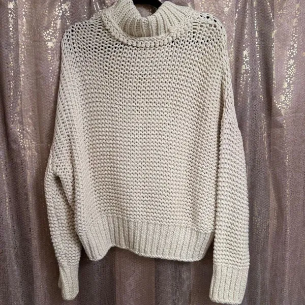 Free People My Only Sunshine Ivory Cream Chunky Open Knit Sweater Size Large - Image 2