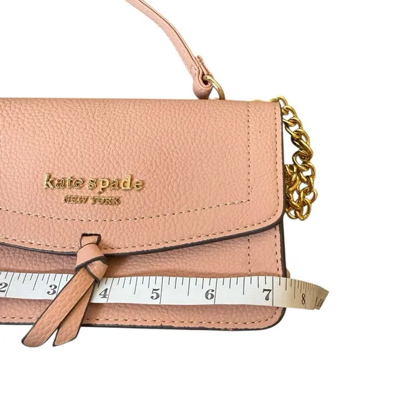 Kate Spade New York Knott‎ Pebbled Leather Flap Crossbody Bag Pink Chain Detail - Image 7