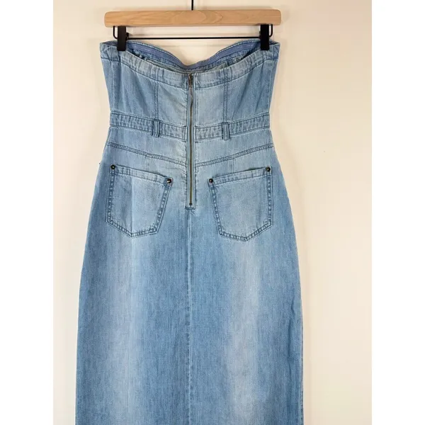 NWT Free People Dress Blue Picture Perfect Midi Denim Strapless Jean Size 2 - Image 11