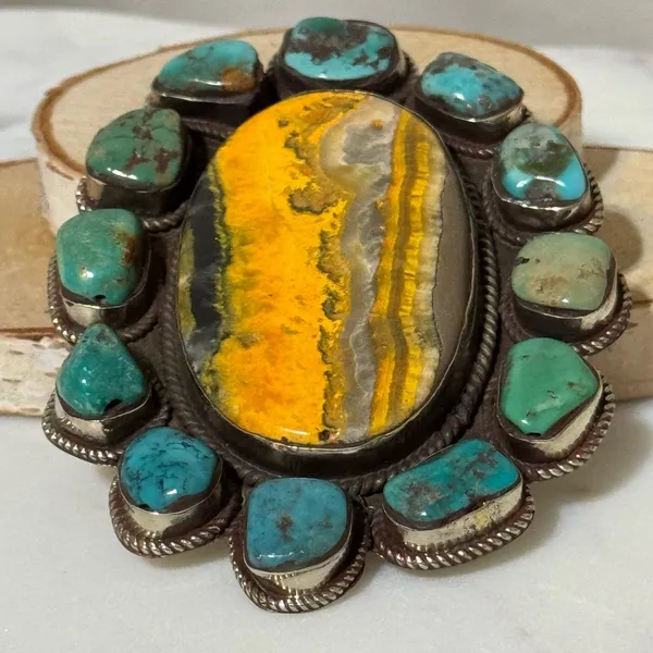 Pendant only - Bumblebee Jasper with Turquoise Large Size at 4” x 3” - Image 5