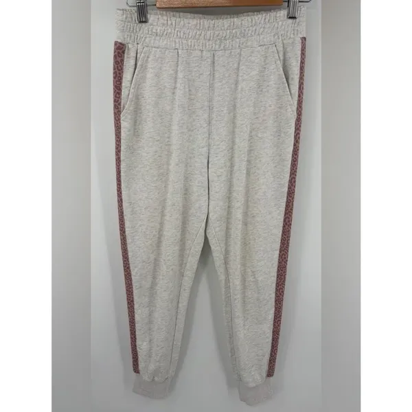 Anthropologie All Fenix pink cheetah side striped crewneck jogger set women’s S - Image 9