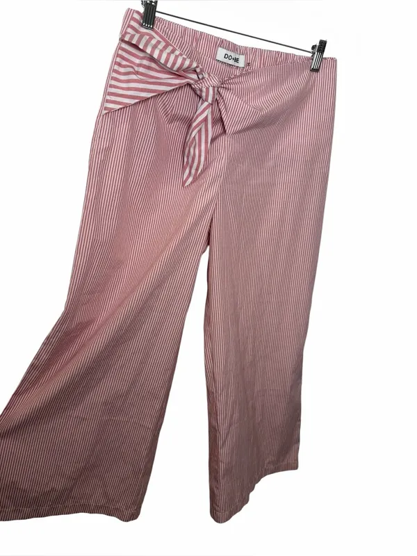 DO+BE Coastal Grandma Pink Striped Wide Leg Cropped Tie Front Pants L - Image 3