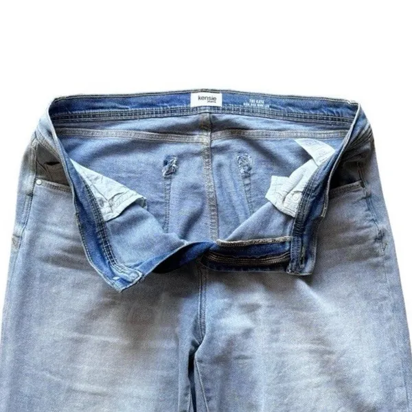 Kensie High Rise Wide Leg Light Wash Blue Stretch 5-Pocket Frayed Hem Jeans 14 - Image 3