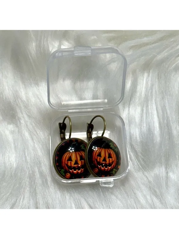 Halloween Pumpkin Jack O Lantern Dangle Earrings Black Orange - Image 5