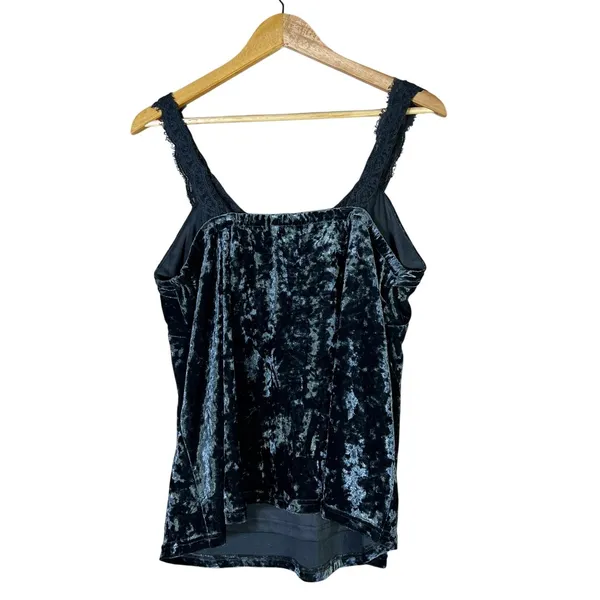 Entro Crushed Velvet Lace Trim Camisole Top Teal Blue Whimsigoth Strappy Size L - Image 4