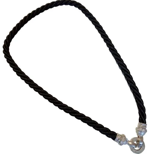 Judith Ripka Sterling Silver Jewelry Magnetic Statement Black Rope Necklace - Image 2