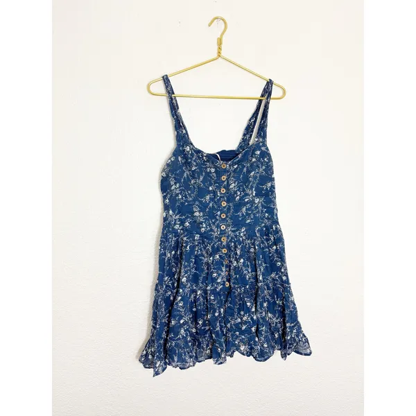 Free People Dance On The Blacktop Floral Mini Dress Size Large Blue Bohemian - Image 4