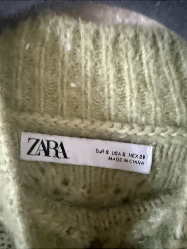 Zara Light Green Textured Bobble Turtleneck Sweater - Image 3