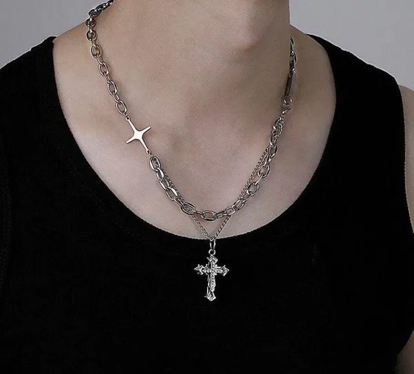 Titanium Steel Layered Cross Pendant Necklace for Men Women,Cross Necklace - Image 7