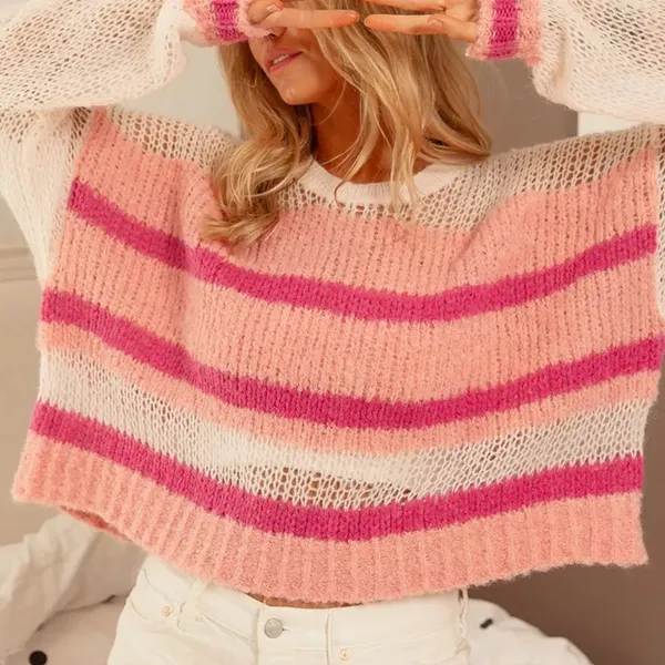 NWT BiBi Hollow Out Yoke‎ Detail Striped Sweater - Image 14