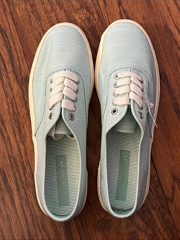 American Eagle Light Blue Canvas Lace-Up Sneakers - Image 2