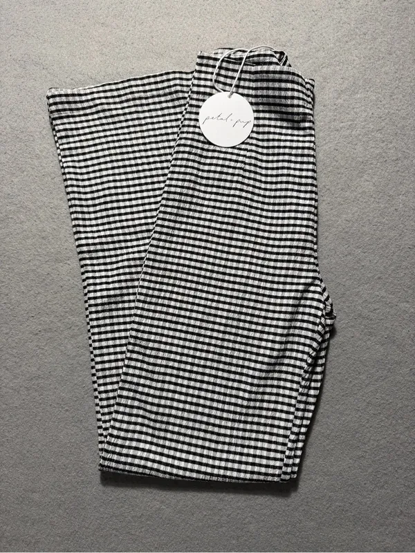 Petal & Pup Women’s Size 2 Black White Gingham Pleated Wide Leg Pants NWT - Image 3