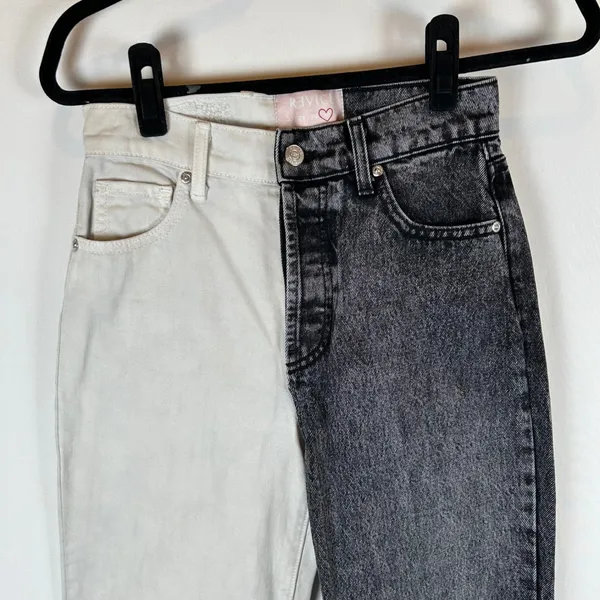 REVICE Two Tone Jeans High Waisted Denim Color Block Grunge‎ Women's Size 26 - Image 6