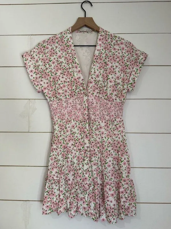 ALICE + OLIVIA Keela Floral Print Smocked Button-Front Dress - Image 12