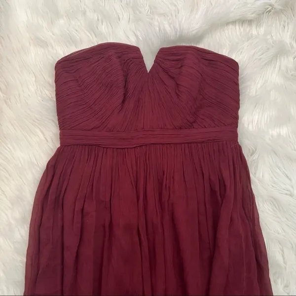J. Crew Womens Size 6 Nadia Strapless Bridesmaid Dress Burgundy Red Silk Chiffon - Image 3