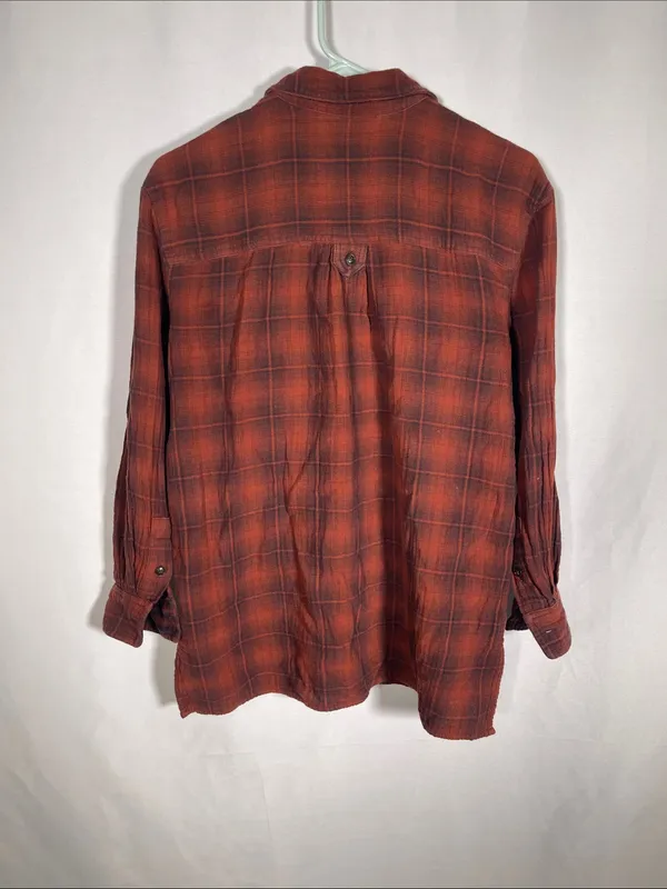 MADEWELL WOMENS OVERSIZED FLANNEL BUTTON DOWN SHIRT XS RED - Image 4