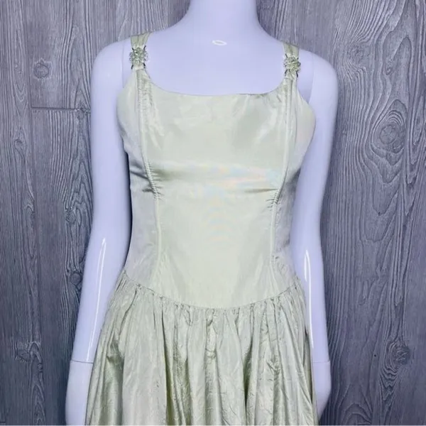 Jessica McClintock gunne sax light green jeweled tanktop fit & flair silky dress - Image 3