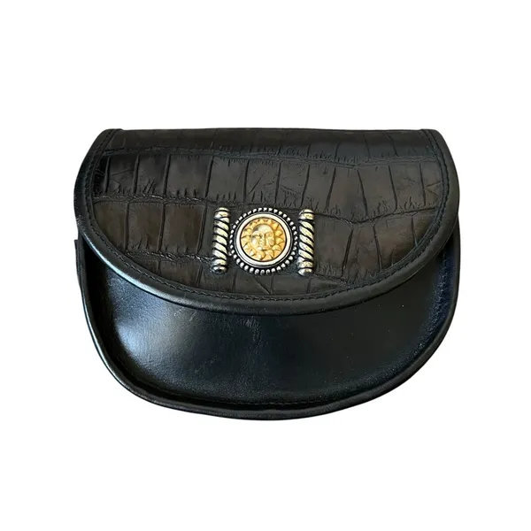 Brighton Vintage Black Leather Croc Embossed Sun Medallion Crossbody Bag Small - Image 7