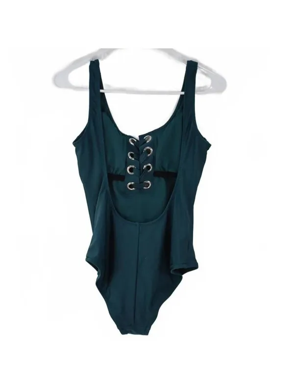 Mossimo Jungle Green Grommet Lace Up One Piece Swimsuit Size Small - Image 5
