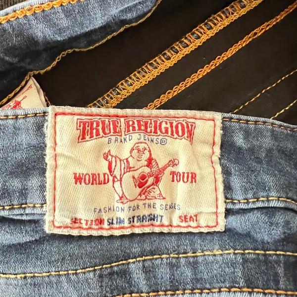 870 | True Religion‎ World Tour Slim Straight Contour Dark Wash Jeans Womens 30 - Image 5