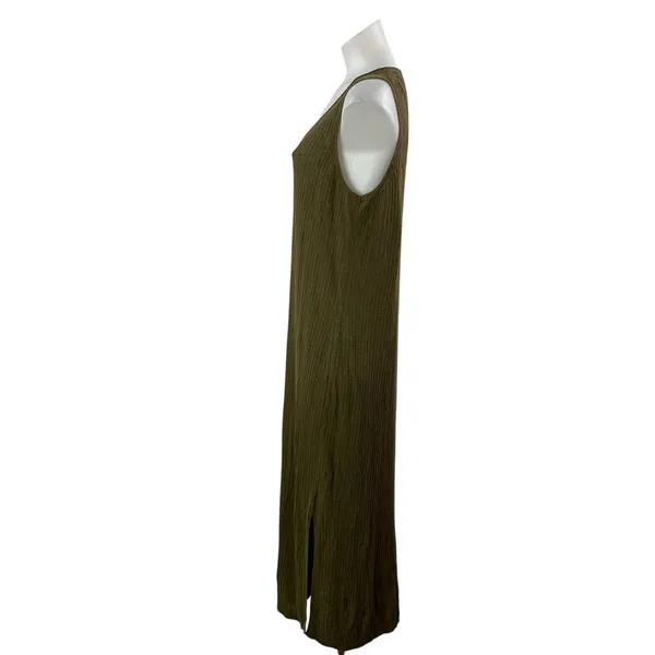 Banana Republic Olive Green Ribbed Knit Sleeveless Slit Midi Tank Dress Size L - Image 2
