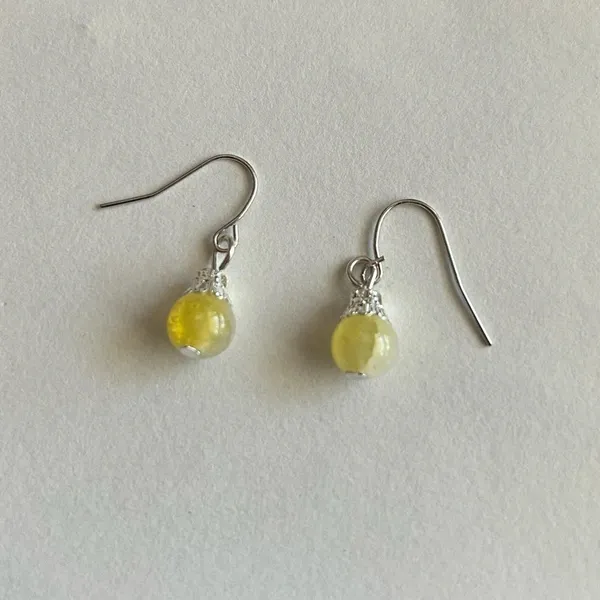 3/$20 Yellow and White Dual Crystal Ornate Silver Plated Dangling Drop Earrings - Image 2