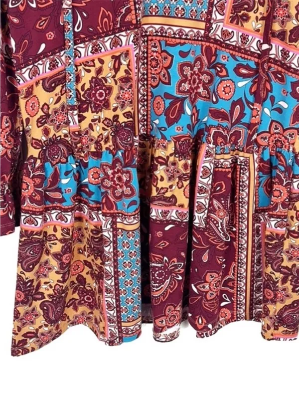 NWT Zara patchwork boho western floral long sleeve mini dress NEW size M medium - Image 6