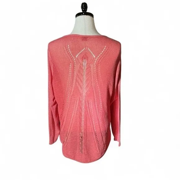 Ariat Crochet Back Henley Top Womens XXL Coral Pink Long Sleeve Slub Knit Boho - Image 2
