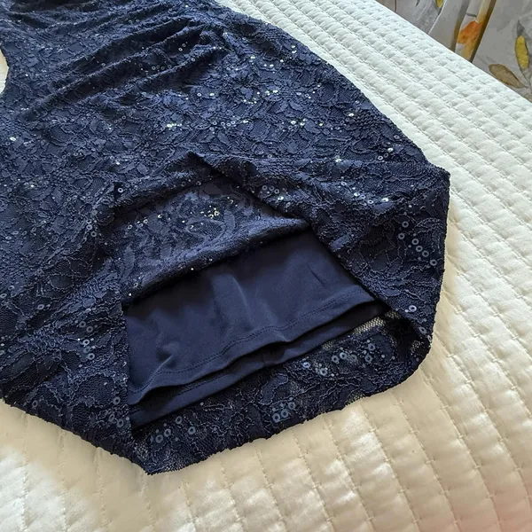 Lauren Ralph Lauren Blue Sequin Lace Ruched Sheath Cocktail Dress Sz 4 - Image 13